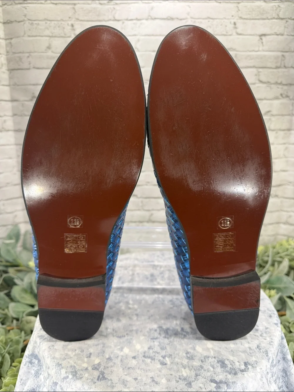 JITAI - Metallic Blue Faux Leather Basket Weave Tassel Fashion Loafers Mens 11.5